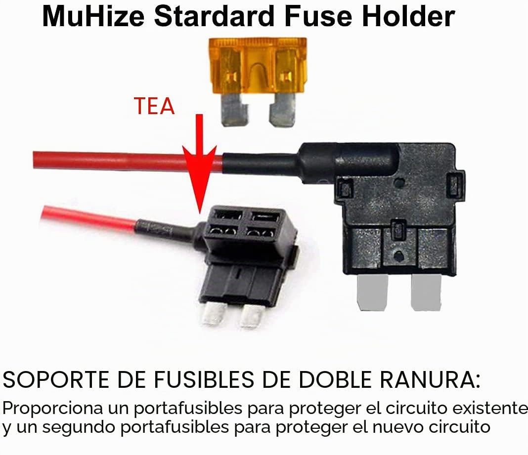 Guuzi 2pcs 12V-24V Adaptador de Fusible Estándar Add-A-Circuit ACU con Arnés de Cables,Portafusibles Mediano con 3pcs Fusibles de Repuesto(5A/10A/15A)+Conector de Terminal