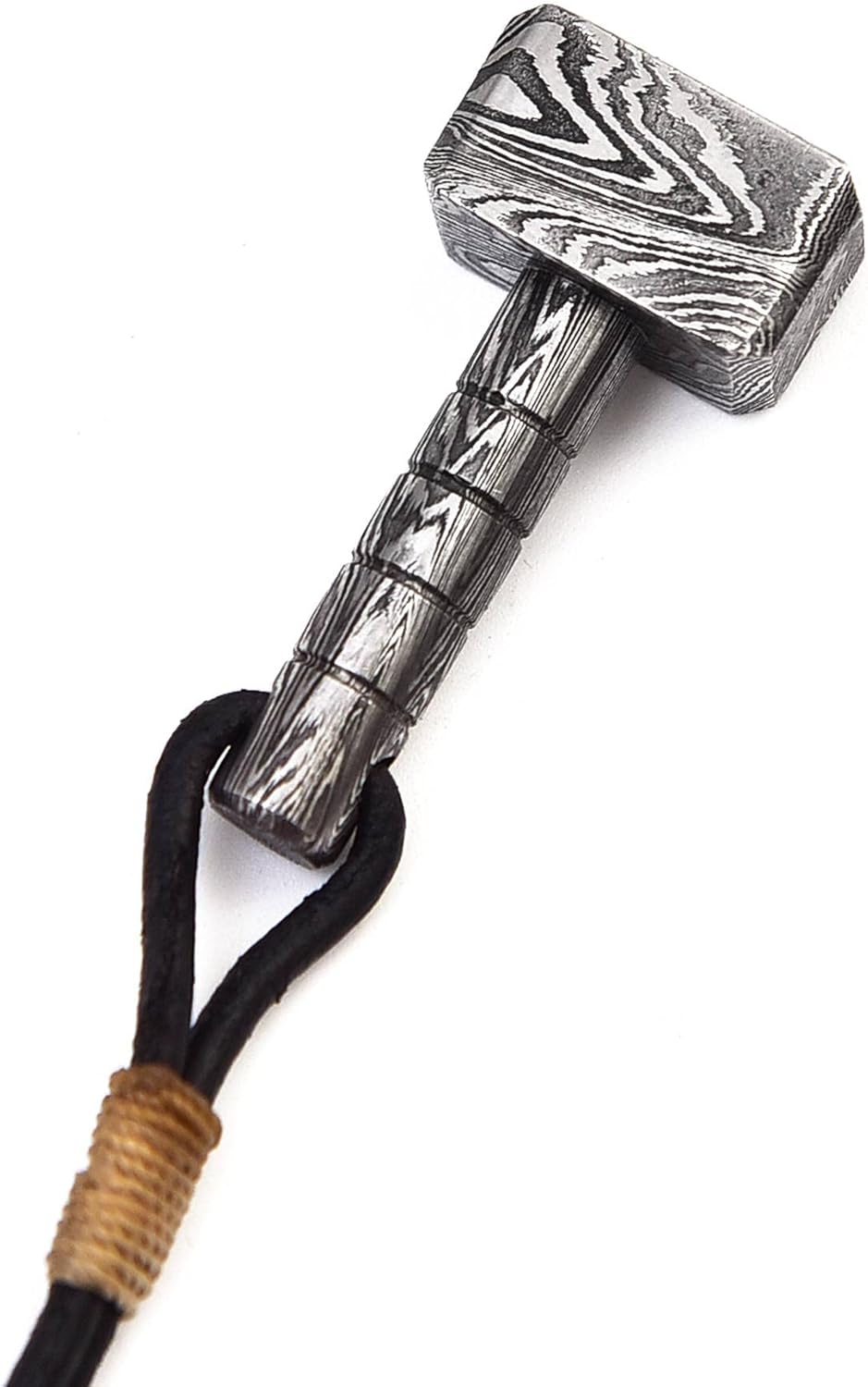 Hand Forged Damascus Steel Thor’s Hammer Necklace for Men and boys – Mjolnir Viking Pendant with Pure Leather Chain – Handmade Norse Mythology Jewelry Gift.