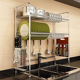 ZHUAN Égouttoir de Cuisine, égouttoir de Cuisine, Organisateur de comptoir, étagère de Rangement en Argent à 2 Niveaux 59 cm (23 Pouces)