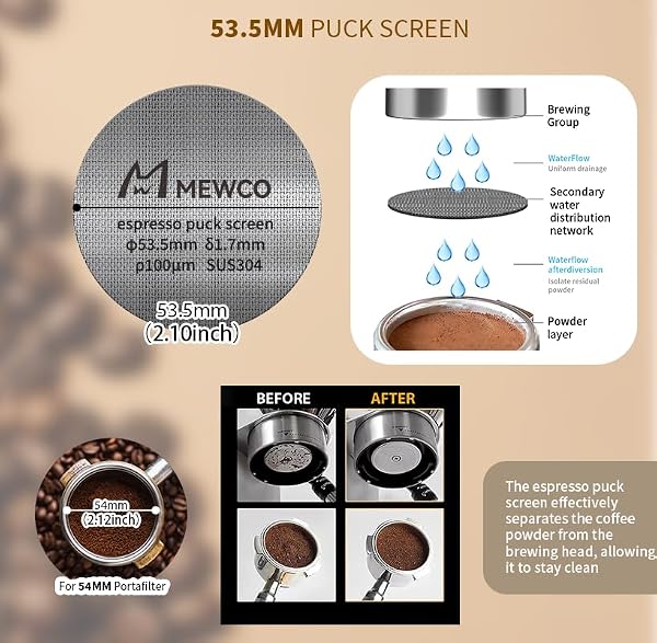 7 Pack Espresso Tamper Station&Coffee Distributor Tamper&Espresso WDT Stirrer&Coffee Tamping&Brush&Coffee Dosing Funnel&Espresso Puck Screen, Espresso Accessories for Bar Home Office (54 mm) by M MEWCO - Image 8