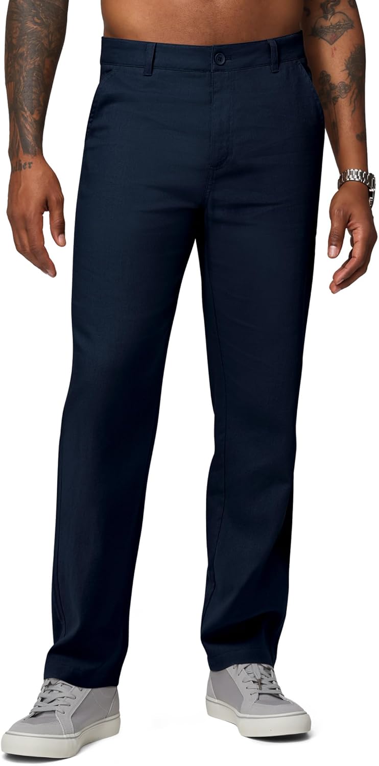 Men's Linen Pants Casual Breathable Linen Dress Pants Summer Beach Work Trousers 30'' 32'' - Image 3