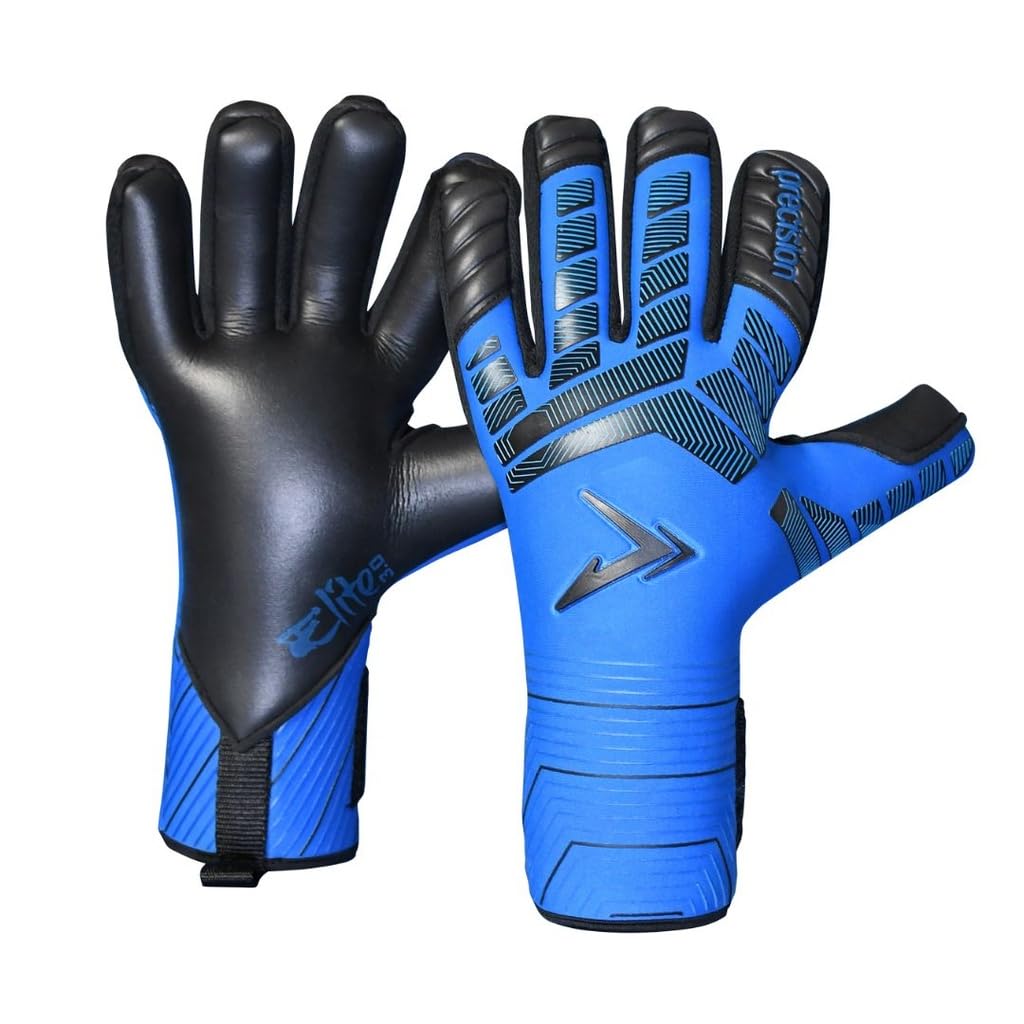 Precision Elite 3.0 Grip Goalkeeper Gloves, 4 mm Blue NB Grip Latex Palm, Super Lite Negative Cut, All Weather Strapless or Strapped Fit, 11