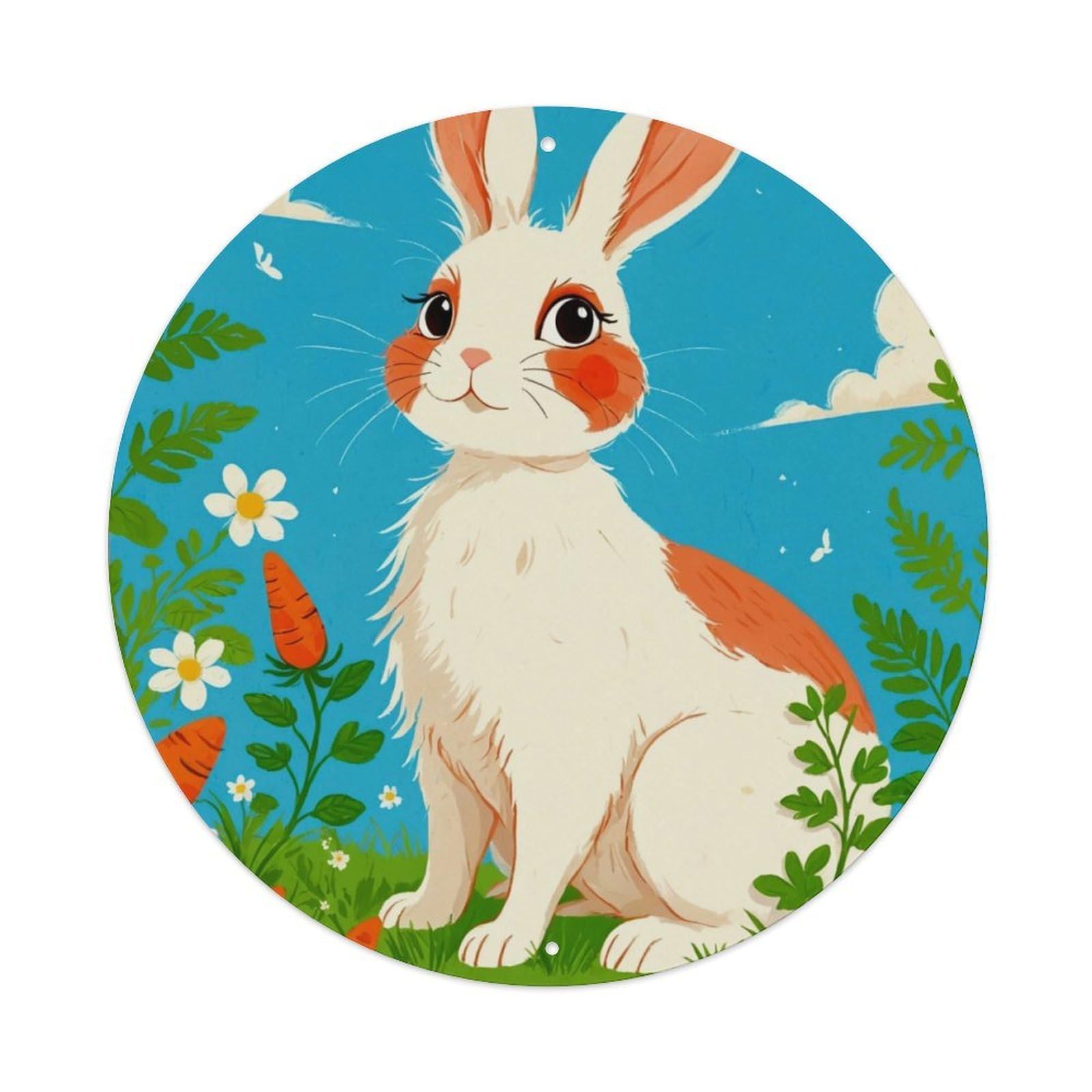Animal Artwork Bunny in The Meadow Vintage Metal Tin Sign Plaque Wall Decor for Cafe, Club Bar, Office, Garden Metal Poster 8x8Inch