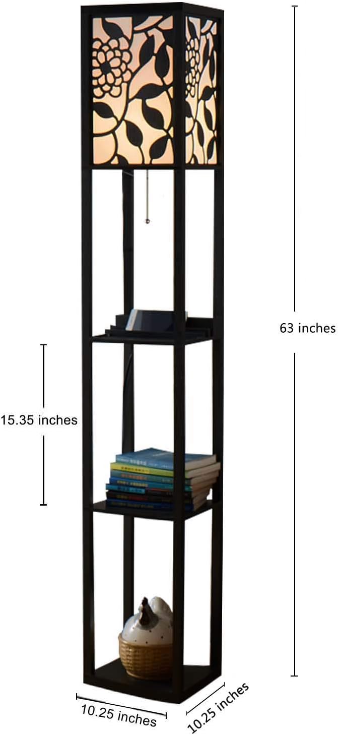 Amаzіng 🔥 Floor Lamp with Shelves -Shelf Floor Lamp with 2 USB Charging Ports & Electric Outlet - Tall & Narrow Tower Nightstand for Living Room & Bedroom - Modern, Asian End Table with Light Attached