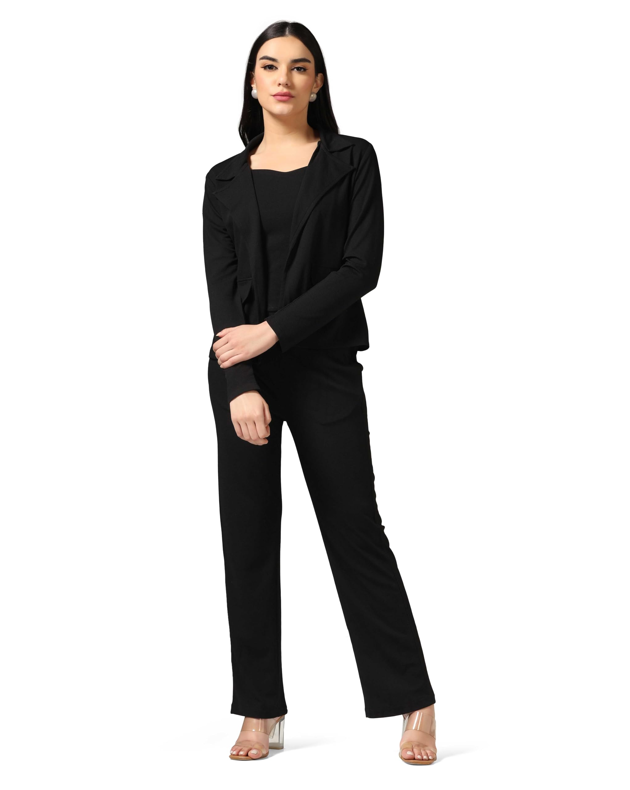 Om Sai Latest Creation Women's Lycra Open Front Dress (Oslc-W1856&W1857&Tr863_Black_L)