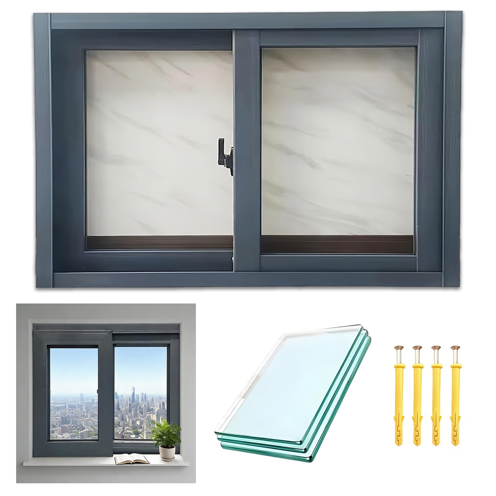 Ventana de repuesto corredera de aluminio 86x56 con cristal de seguridad