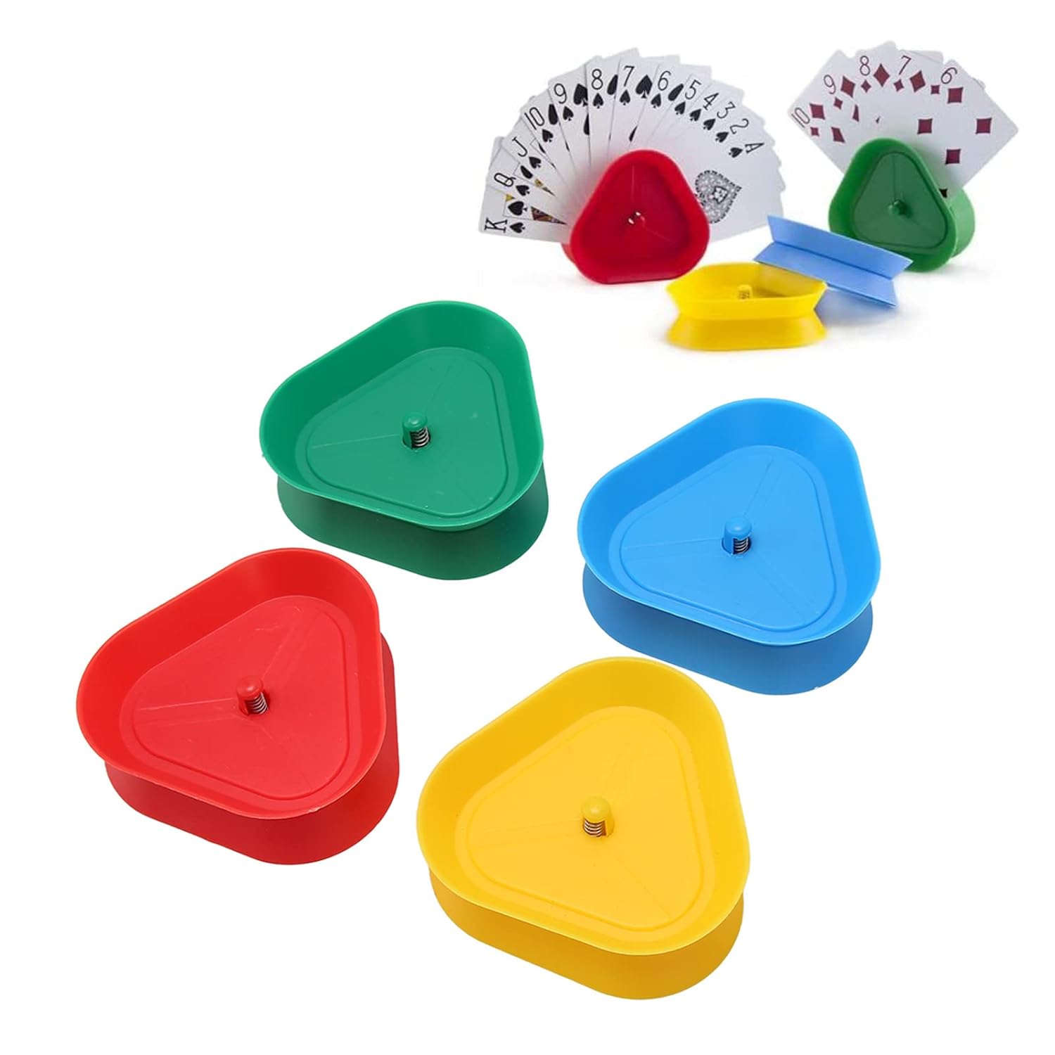 Pssopp Shaped, Standard Playing Card DecksPlaying Card Hand Holder Tray, Shaped Hands Poker Rack Holder, 4 Colors Round Spring Design for Adults Children