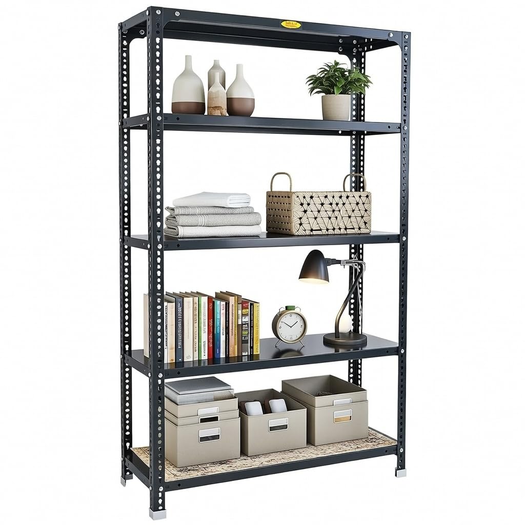 mil-nil prime crc sheet 5 shelf multipurpose slotted angle rack, 60 x 36 x 12 inch, 24 gauge (grey) 16 gauge angles
