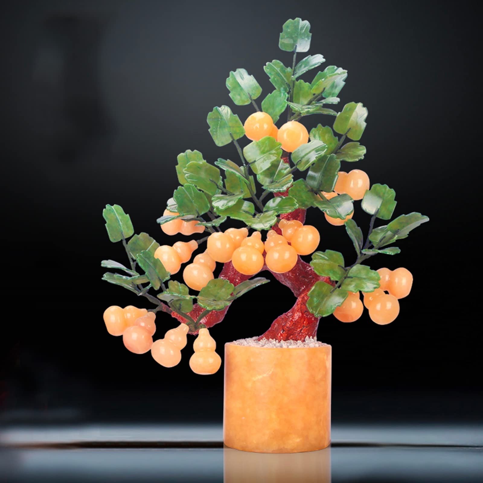 Albero Bonsai Artificiale Bonsai Artificiale Intaglio di Giada Zucca di Giada Bonsai Tavolo Display Feng Shui Ornamenti di Buon auspicio Interni Casa Ornamenti Bonsai Display da Tavolo Pianta Finta