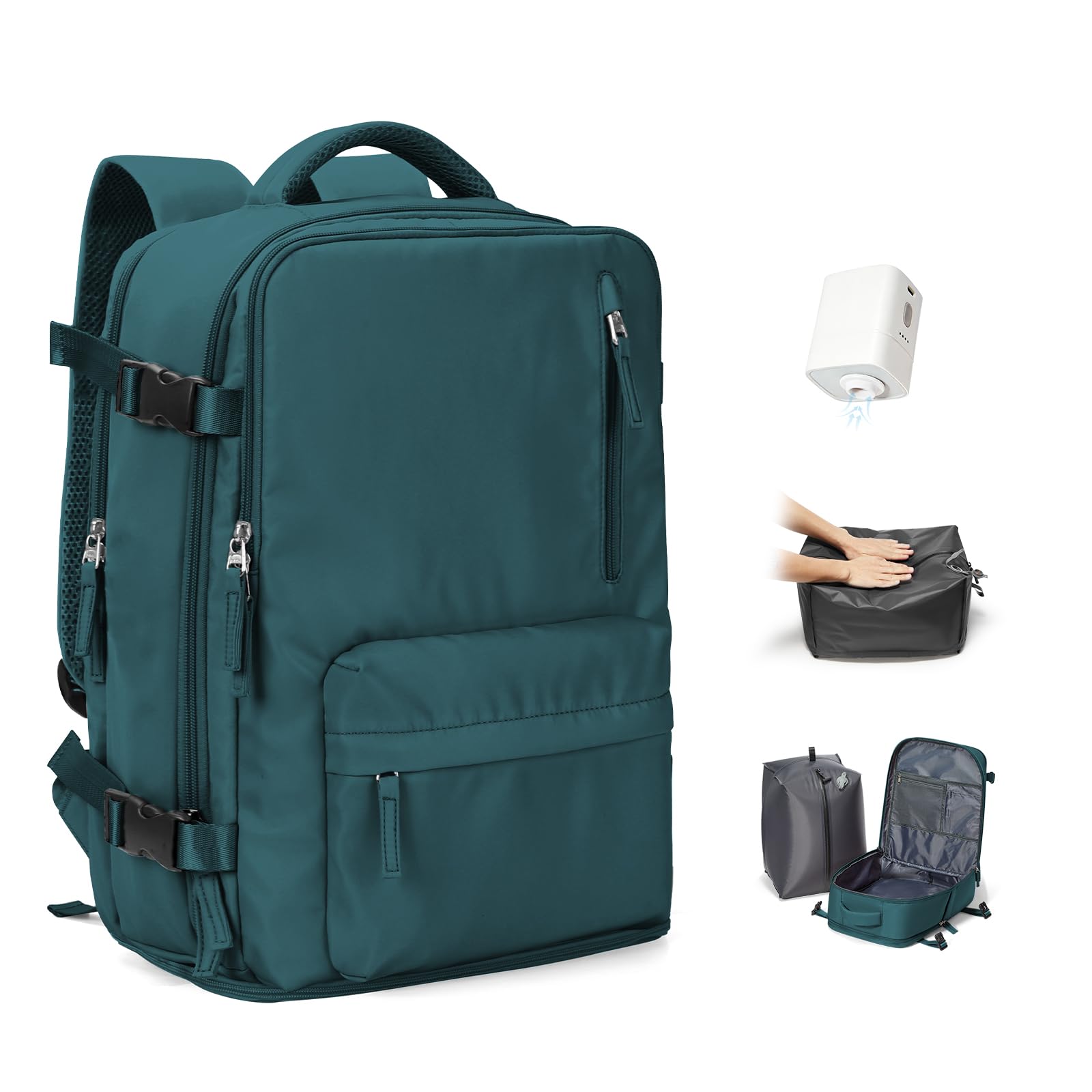 BJLFS Zaino Ryanair 40x30x20 Sottovuoto con Pompa Zaino da Viaggio Ryanair 40x20x25 Borse da Cabina per Wizzair Bagaglio a mano Easyjet 45x36x20 Sottovuoto Zaino Casual per Laptop verde