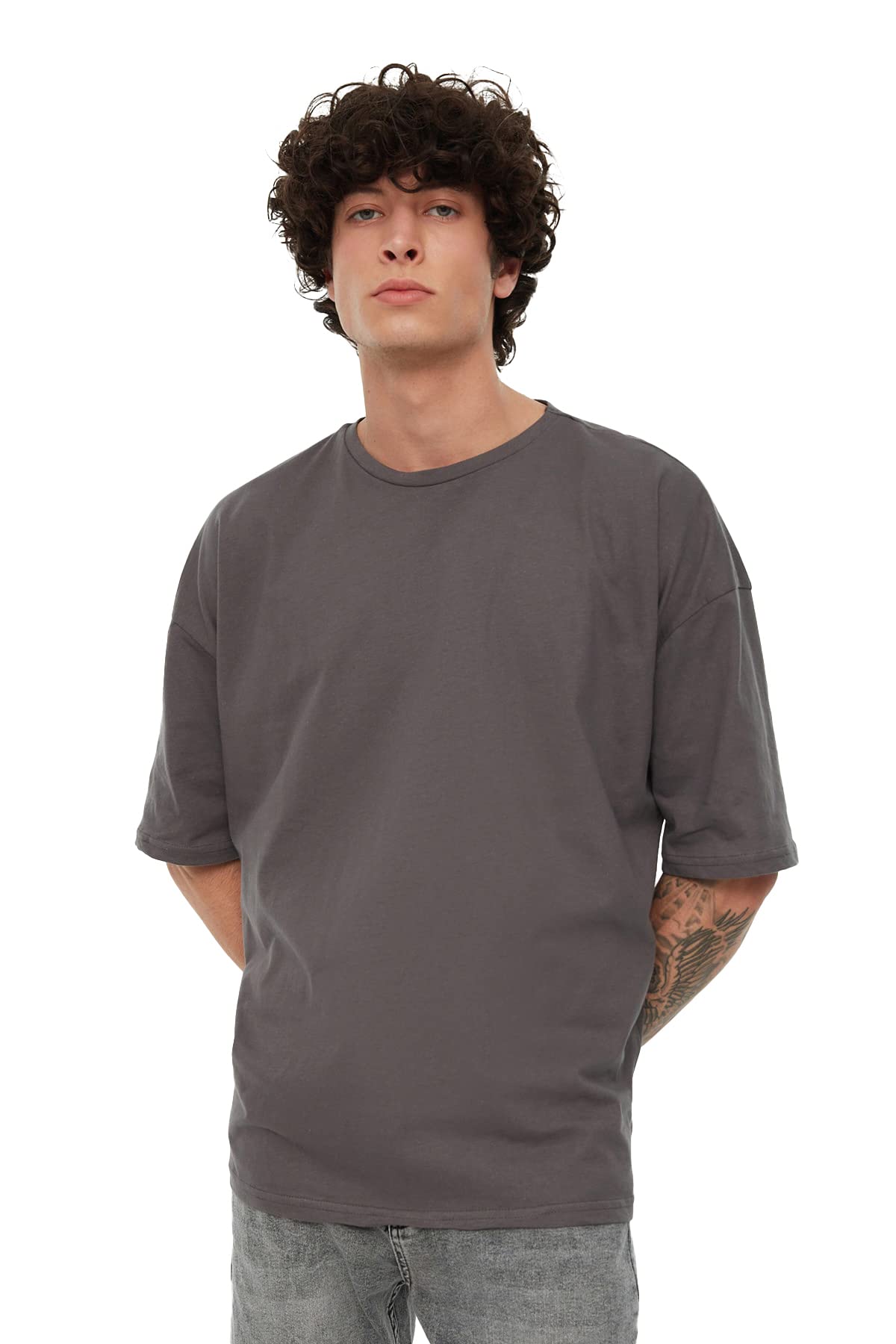 Trendyol Man Basics Oversize Basic Crew Neck Knit T-Shirt