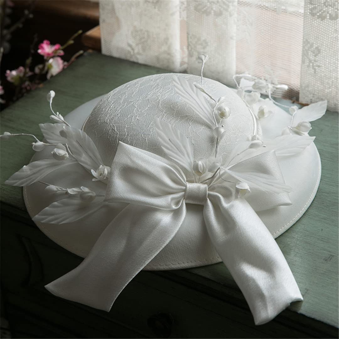 Lmtossey White Bow Tiara Boda Fiesta Iglesia Sombrero Tiara Accesorios para el Cabello