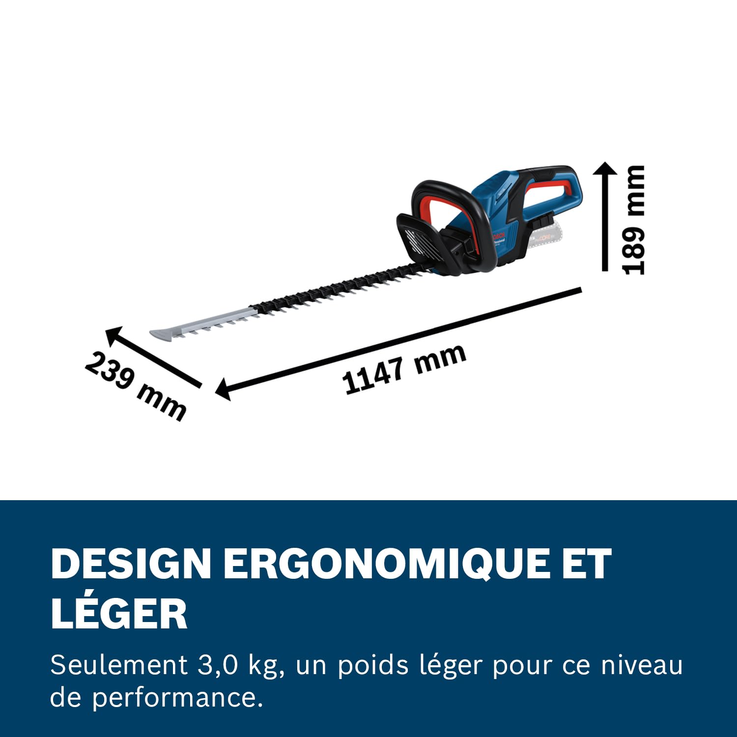 Bosch GHE 18V-60 taille-haies sans-fil 18V moteur sans charbon capacité de coupe 20 mm batterie chargeur inclus
