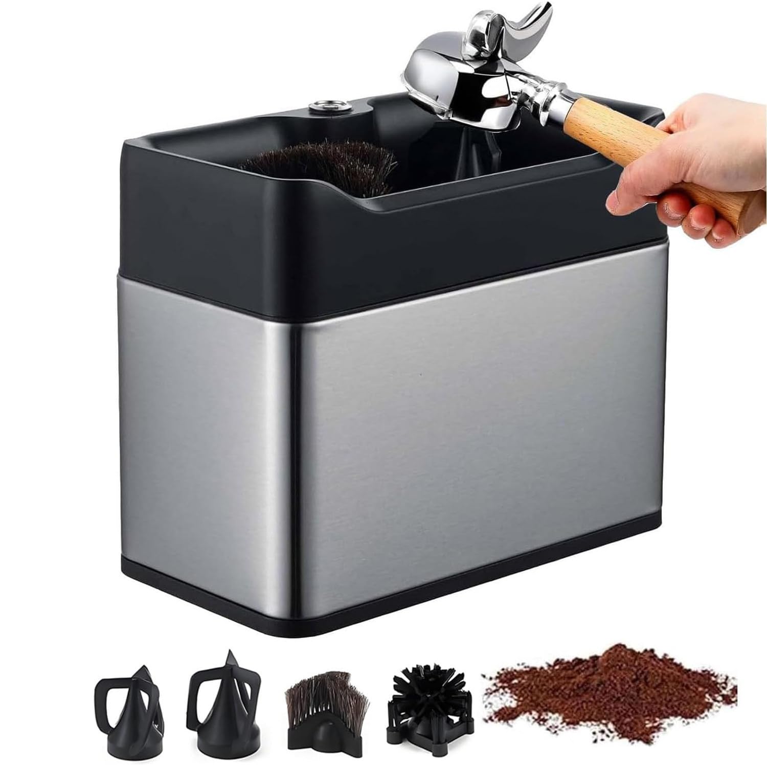 GLBMXDD Coffee Filter Holder Cleaning Machine, Electric Portafilter Cleaning Machine, with 2 scrapers designed to fit 58mm single, and 58mm double cup,for Home or Commercial Coffee Bar