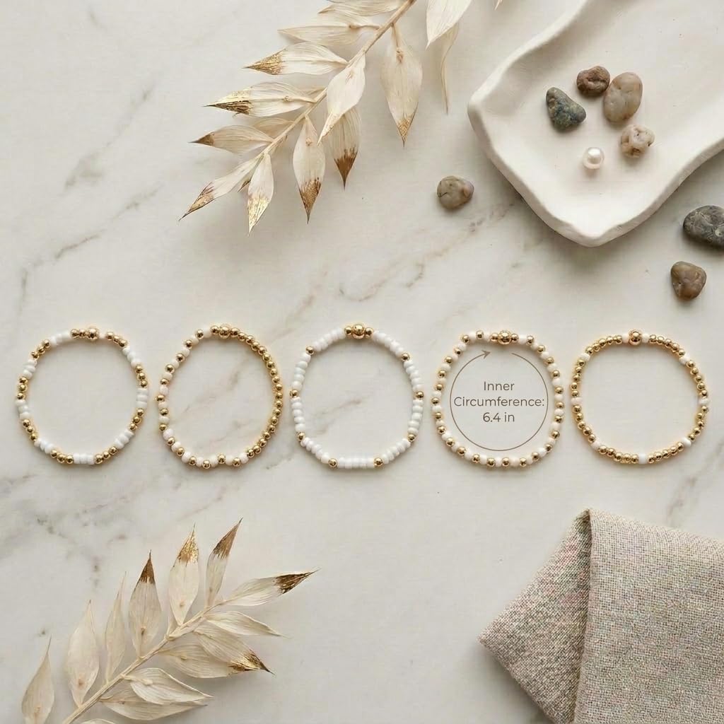 Gold Beaded Bracelets Stack Set for Women Handmade Summer Beach Jewelry Gift image 4