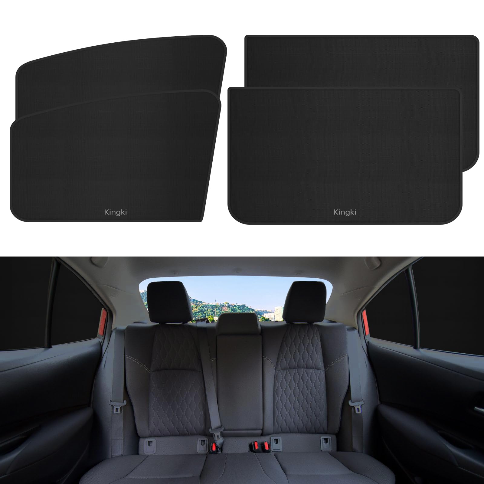 KINGKI Car Side Window Sun Shades, 4 PCS Window Sunshades Privacy Curtains, 100% Block Light for Breastfeeding, Taking a nap, Changing Clothes,