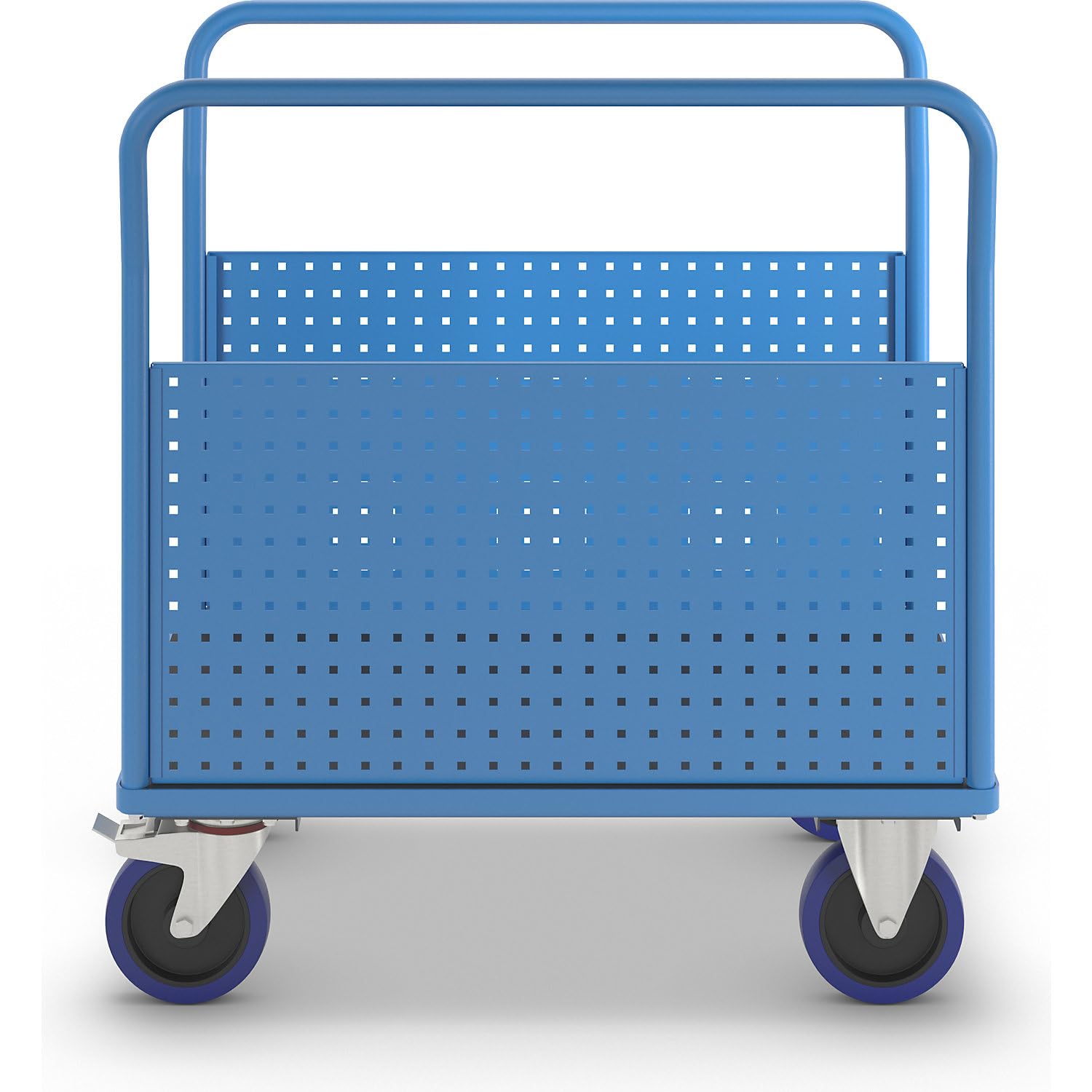 eurokraft pro | Plattformwagen | Mit 2 Lochblechseitenwänden, LxB 1050 x 700 mm, Vollelastik