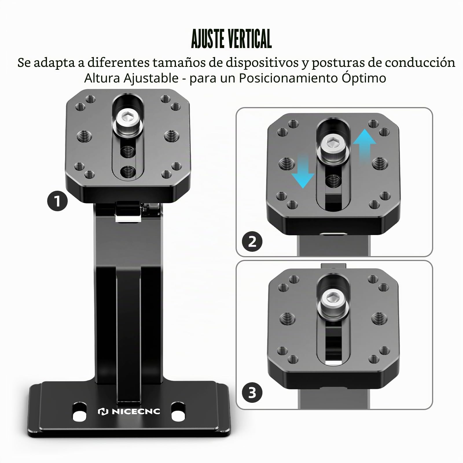 NICECNC Soporte para dispositivo, GPS, teléfono, navegación, SPC+ / AMPS con patrón de pernos compatible con KTM 390 Adventure X/R 2025-2026, ángulo ajustable, color negro