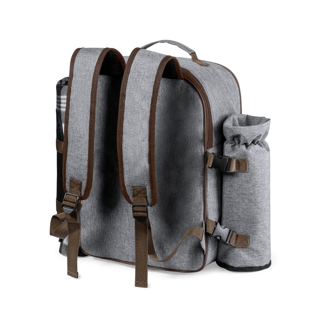 Mochila Nevera Picnic 4 Servicios | 32 Piezas | Incluye Manta 120x150 cm, Botellero, Tabla de Corte, Cubiertos y Vajilla | Diseño Premium en RPET | Extra PosaMóvil