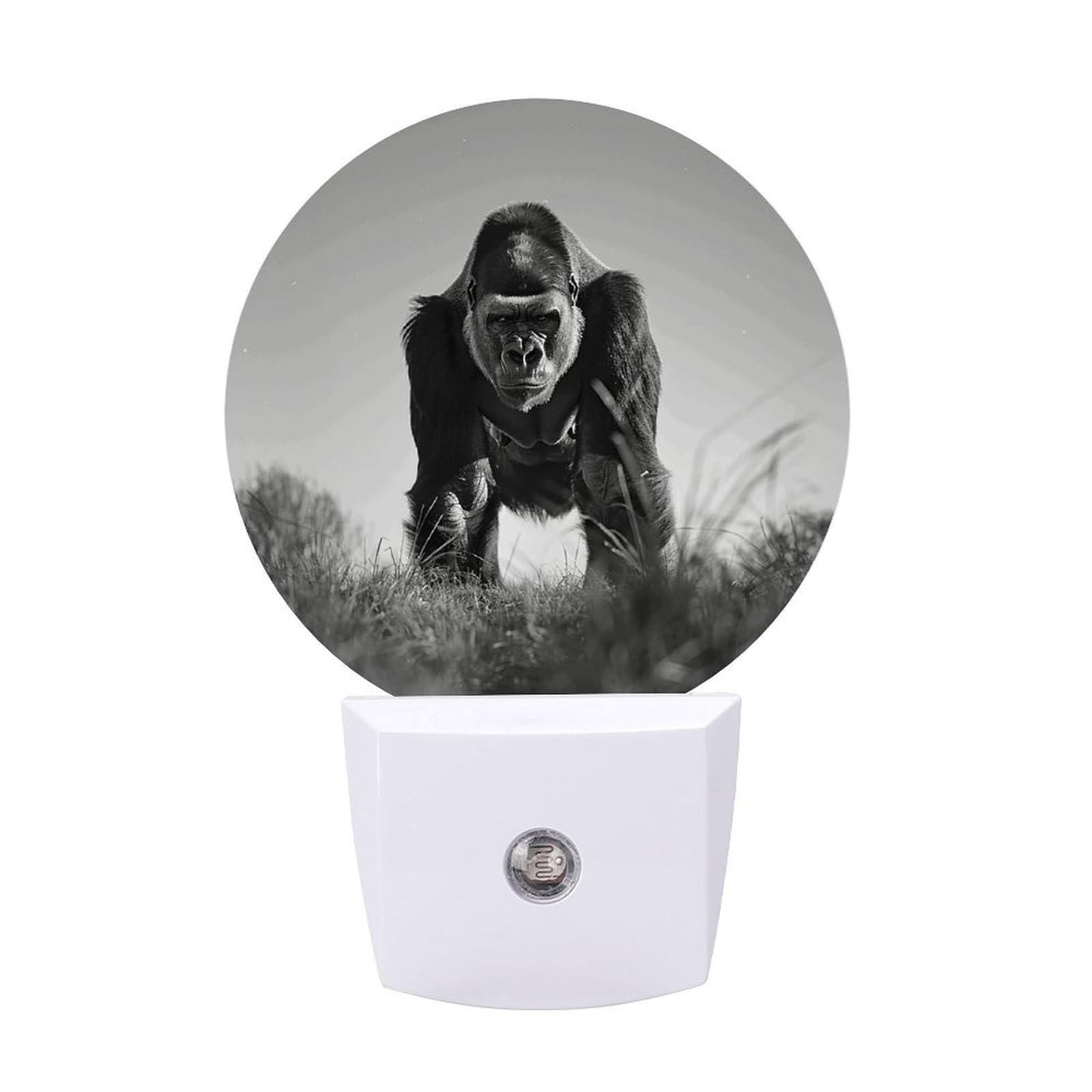 Plug in Night Light,Gorilla in The Grass Print Night Lights Plug in Wall with Dusk to Dawn Photocell Sensor,LED Nightlights for Hallway Stairs Living Room Bedroom Decor,0.5 W Warm White
