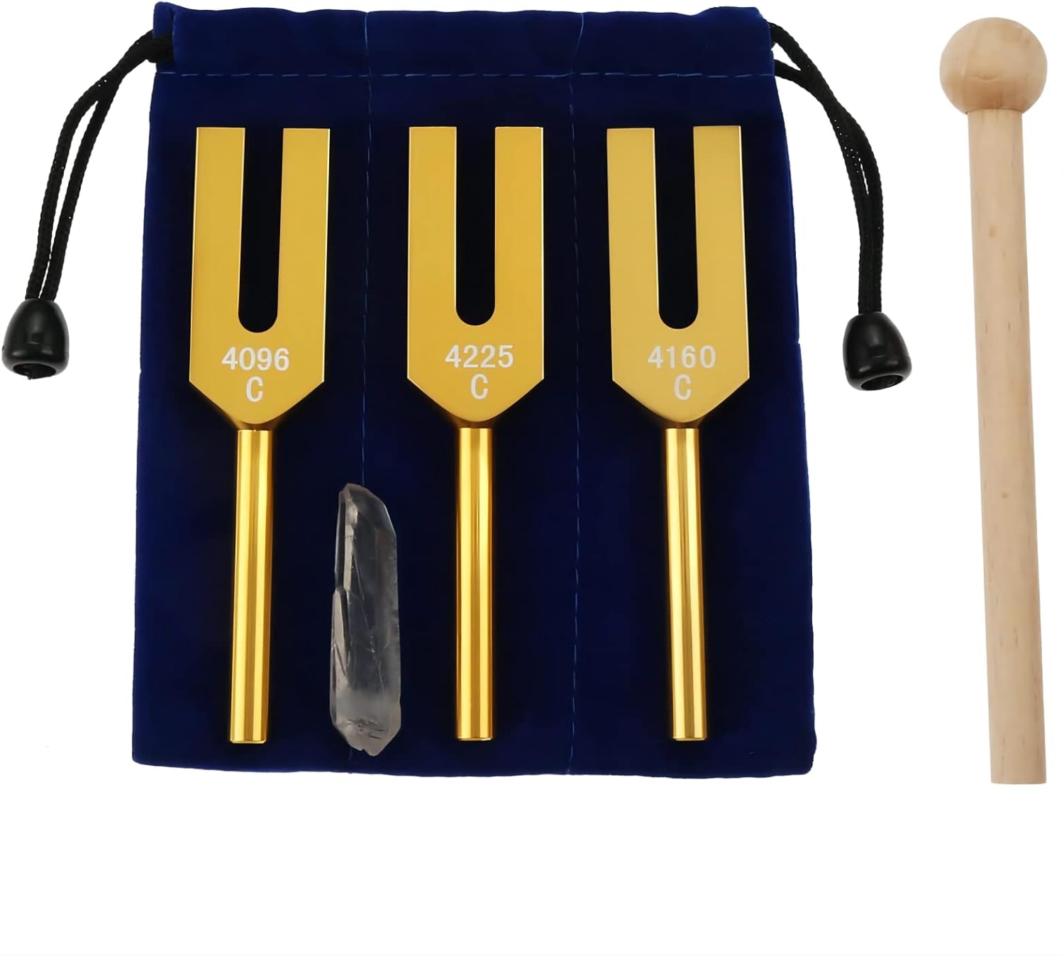 Angel Tuning Forks Set - 4096 Hz, 4160 Hz, 4225 Hz for Sound, Musical Instrument, with Wooden Hammer and Soft Storage Bag(Gold)