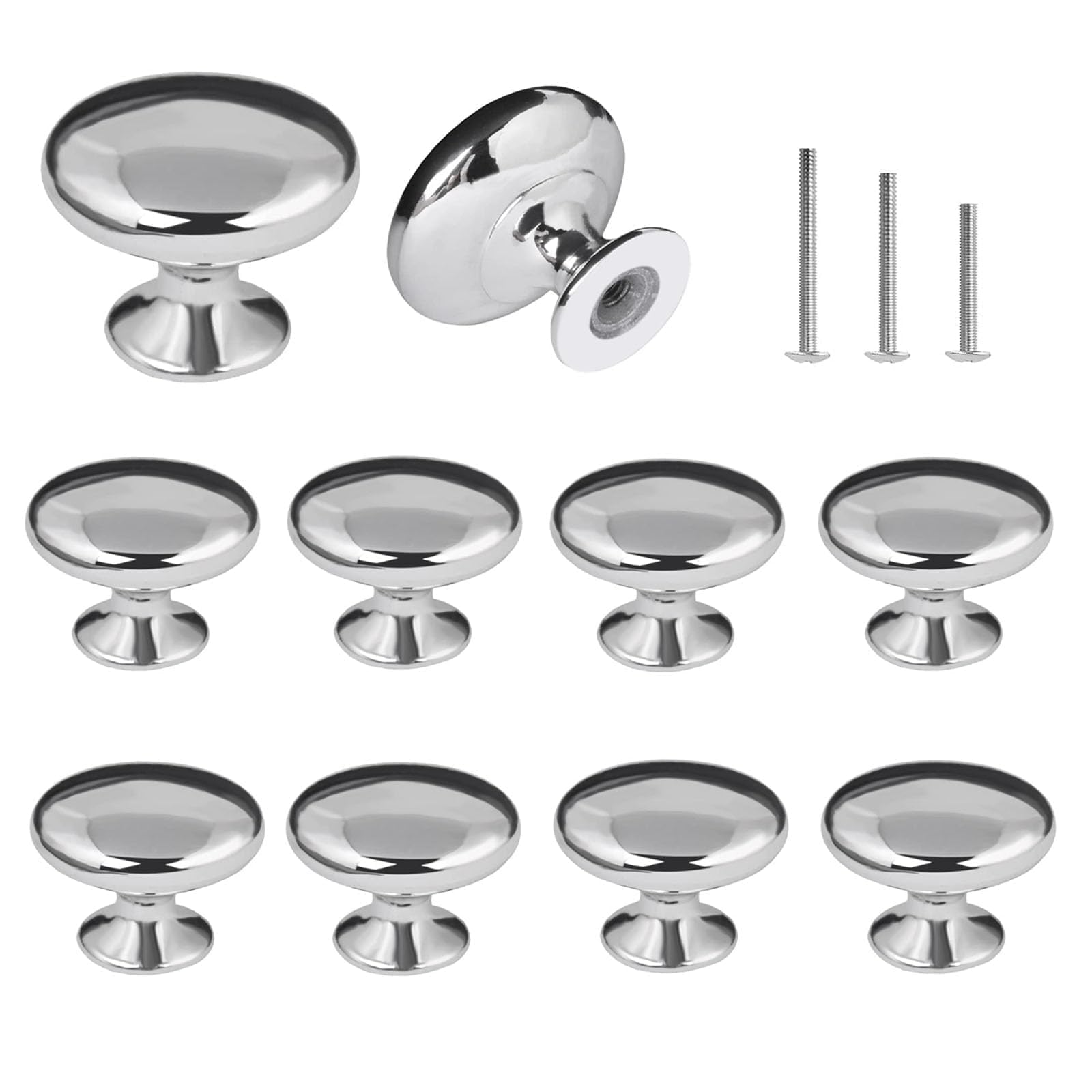 ShipeeKin 10 Pack Silver Cabinet Knobs Polished Chrome Cupboard Knob 30mm