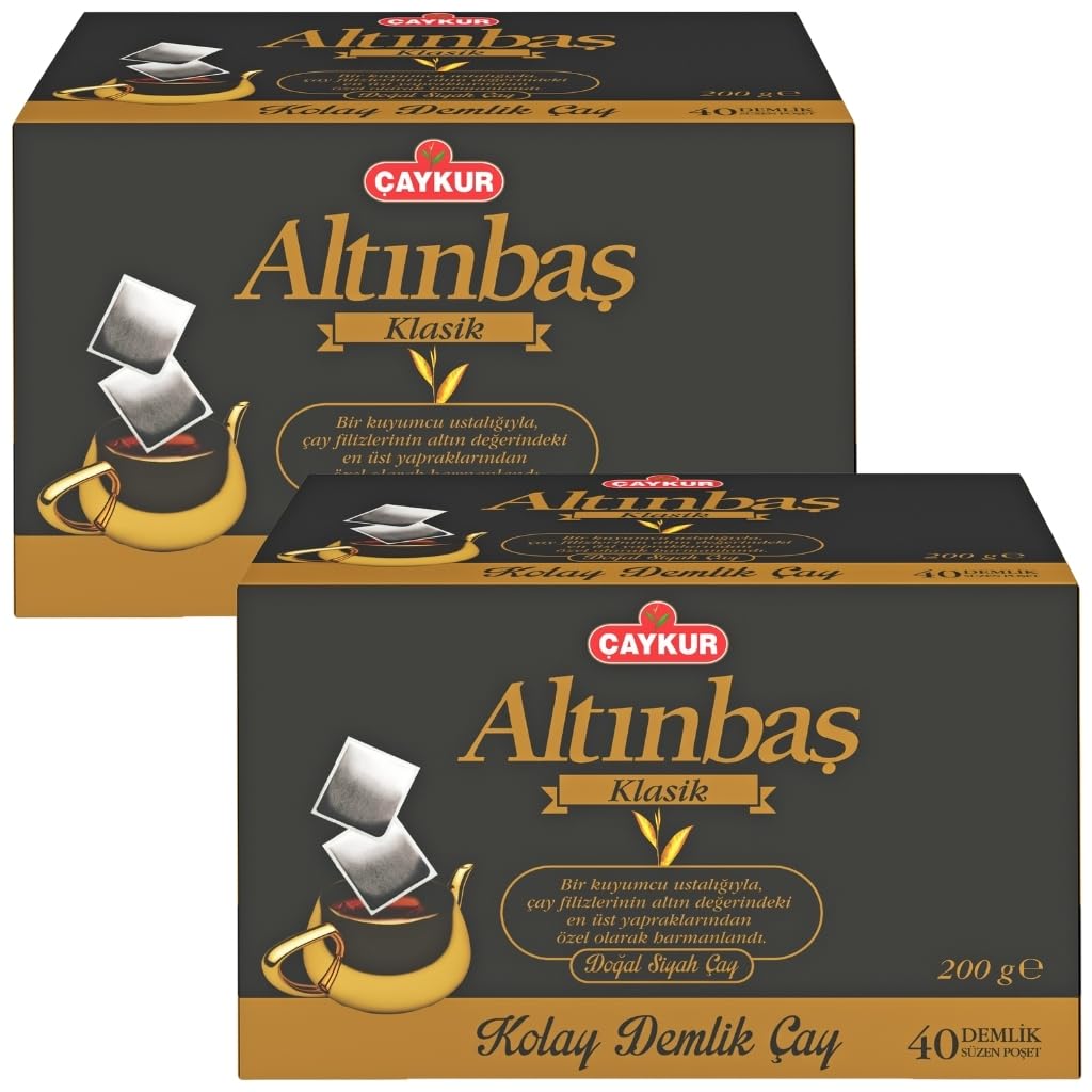 ÇAYKUR Altınbaş Classic Teapot Bags Turkish Black Tea, Premium Upper Leaf Black Tea with Early Harvest Selection brewing, 40 Teapot Bags 200g / 7.05 oz (Pack of 2)