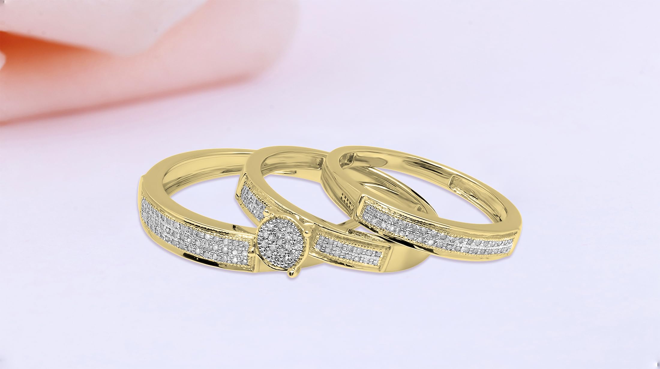 Dazzlingrock Collection 0.30 quilates (ctw) Diamante blanco redondo para hombre y mujer cluster nupcial conjunto 1/3 quilates, oro amarillo de 14 quilates