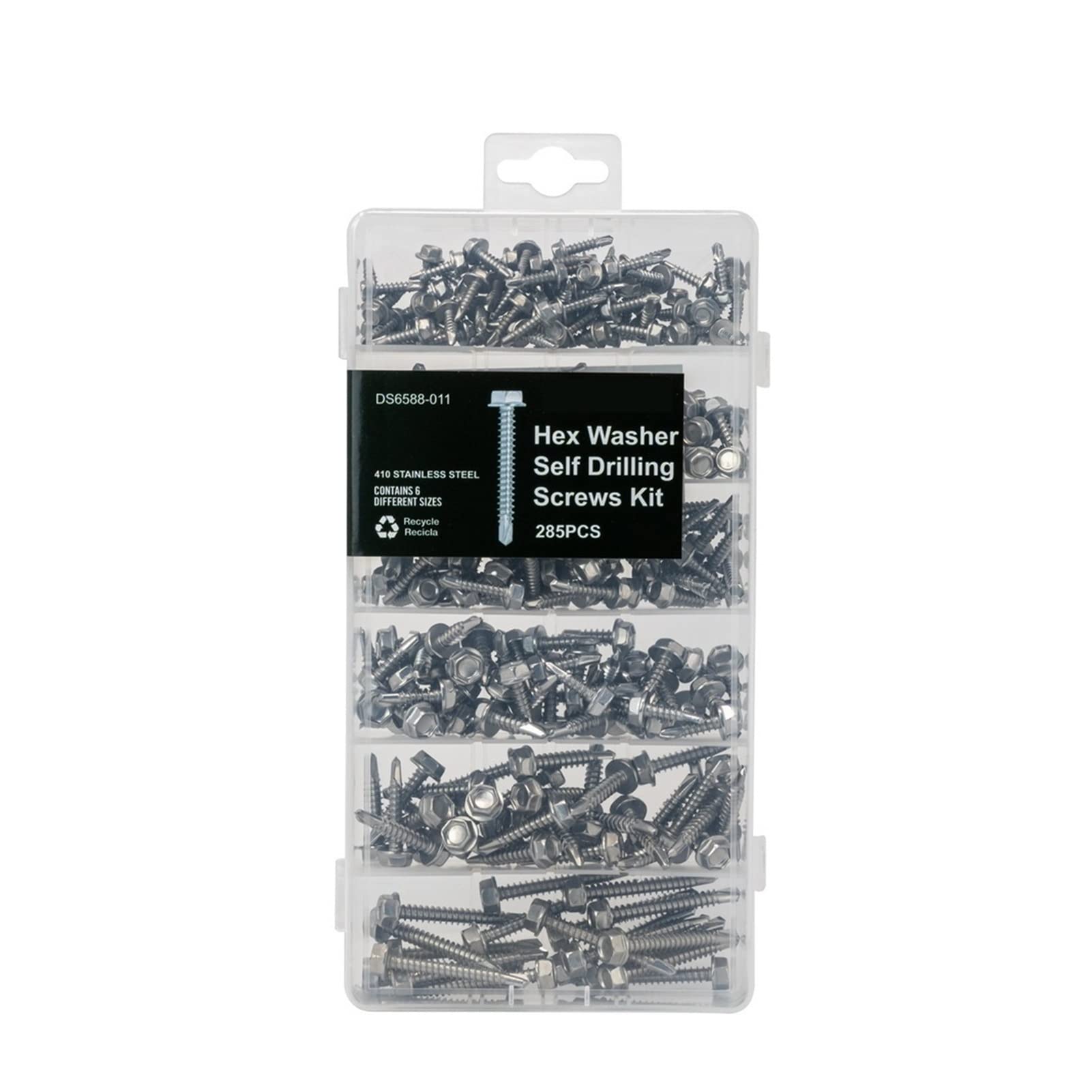 Youngran 285 Piezas Hex Lavadora Cabeza autoperforante Tornillos 410 Acero Inoxidable # 6# 8# 10 Bolt Surtido de Kit Leisurely
