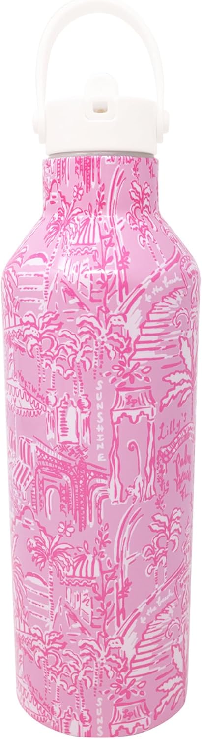 Lilly Pulitzer Stainless Steel Water Bottle, 25 Oz Metal Water Bottle, Double Wall Insulated Tumbler with Lid, Lime Feeling Good