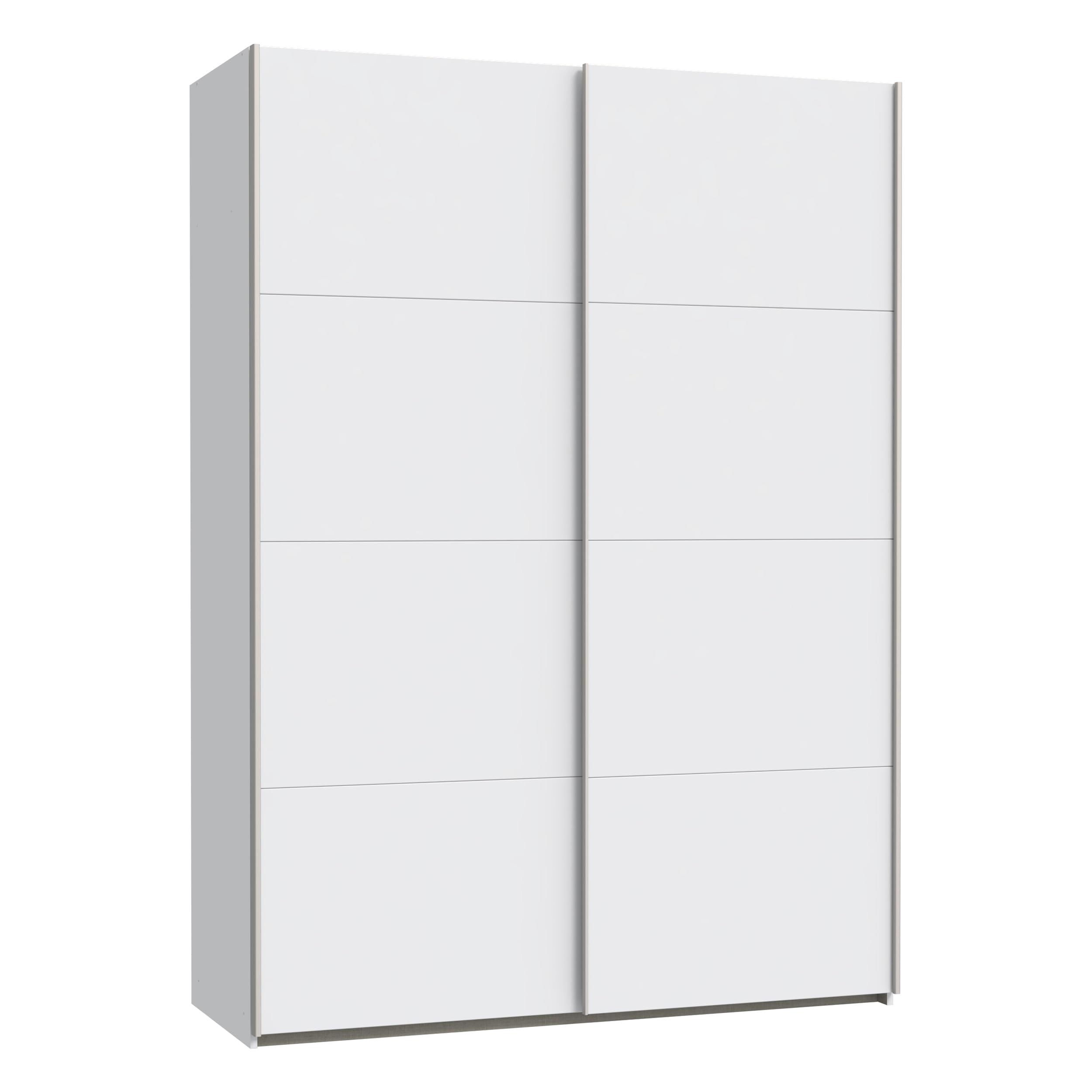 Forte Schach & MATT 2 Kleiderschrank 150, Moderner Schwebetürenschrank mit 2 Türen, Holzwerkstoff, Weiß, 150,1 cm breit, 210,5 cm hoch, 61,2 cm tief