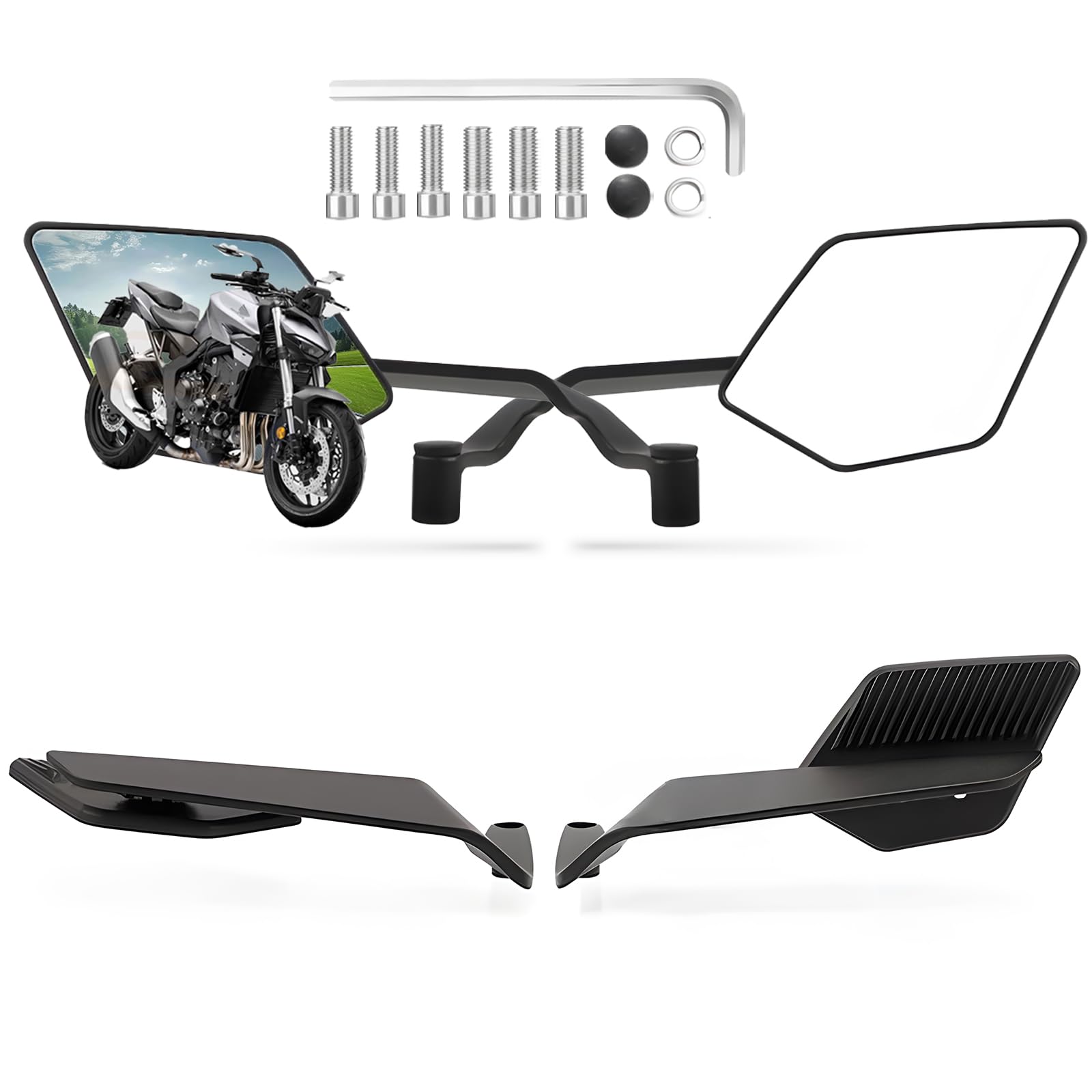 Motorcycle Rear View Mirrors, Stealth Wind Wing Side Mirrors Compatible with 2025 Kawasaki Z400 Z650 Z900 Z1000 Duke 125 200 250 390 690 790 1290 MT03 MT07 MT09 MT10 etc (Large Mirror(Normal))