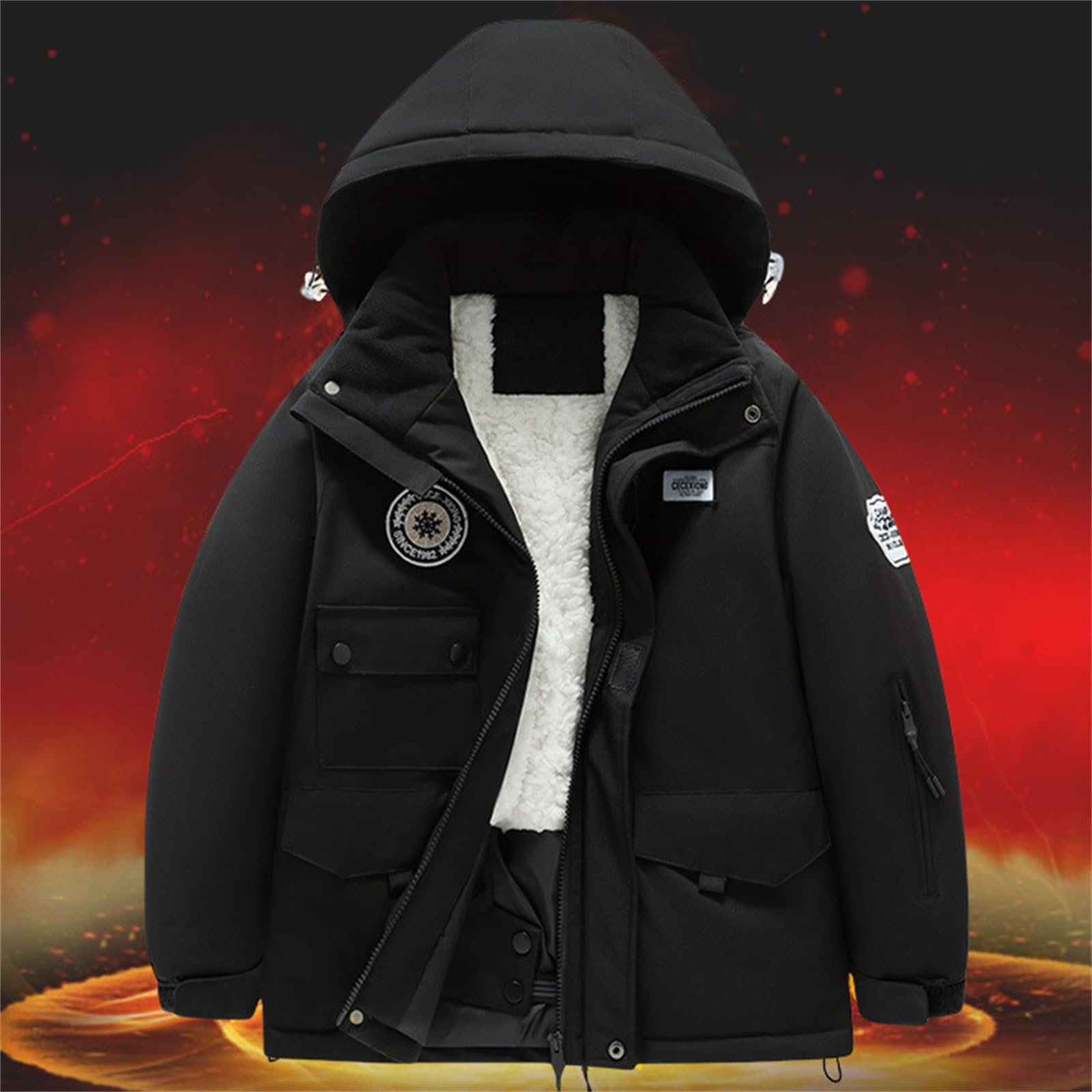 Gefüttert Schneeanzug Kinder Mädchen Junge Fleece Skianzug Winddicht Winteroverall Thermo Daunenjacke Skihose Set Kapuze Reißverschluss Verdickte Schneeoverall
