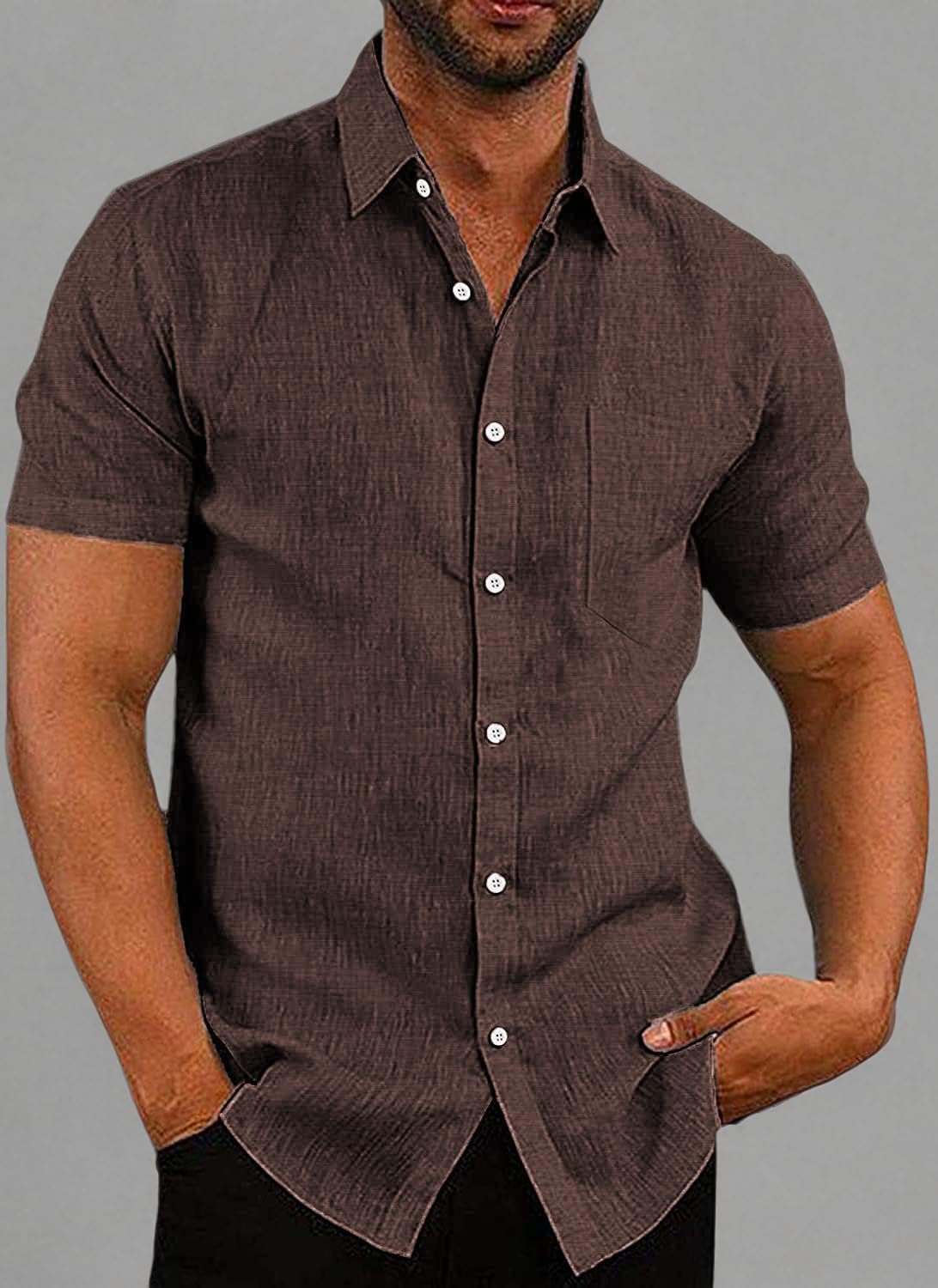 COOFANDY Men's Casual Button Down Shirts Short Sleeve Linen Shirts Summer Beach Dress Shirt - Image 6