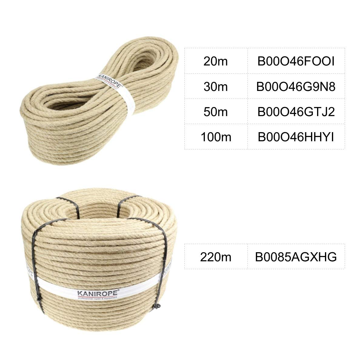 Corda di canapa 6 mm 50 m fili intrecciati grade "a