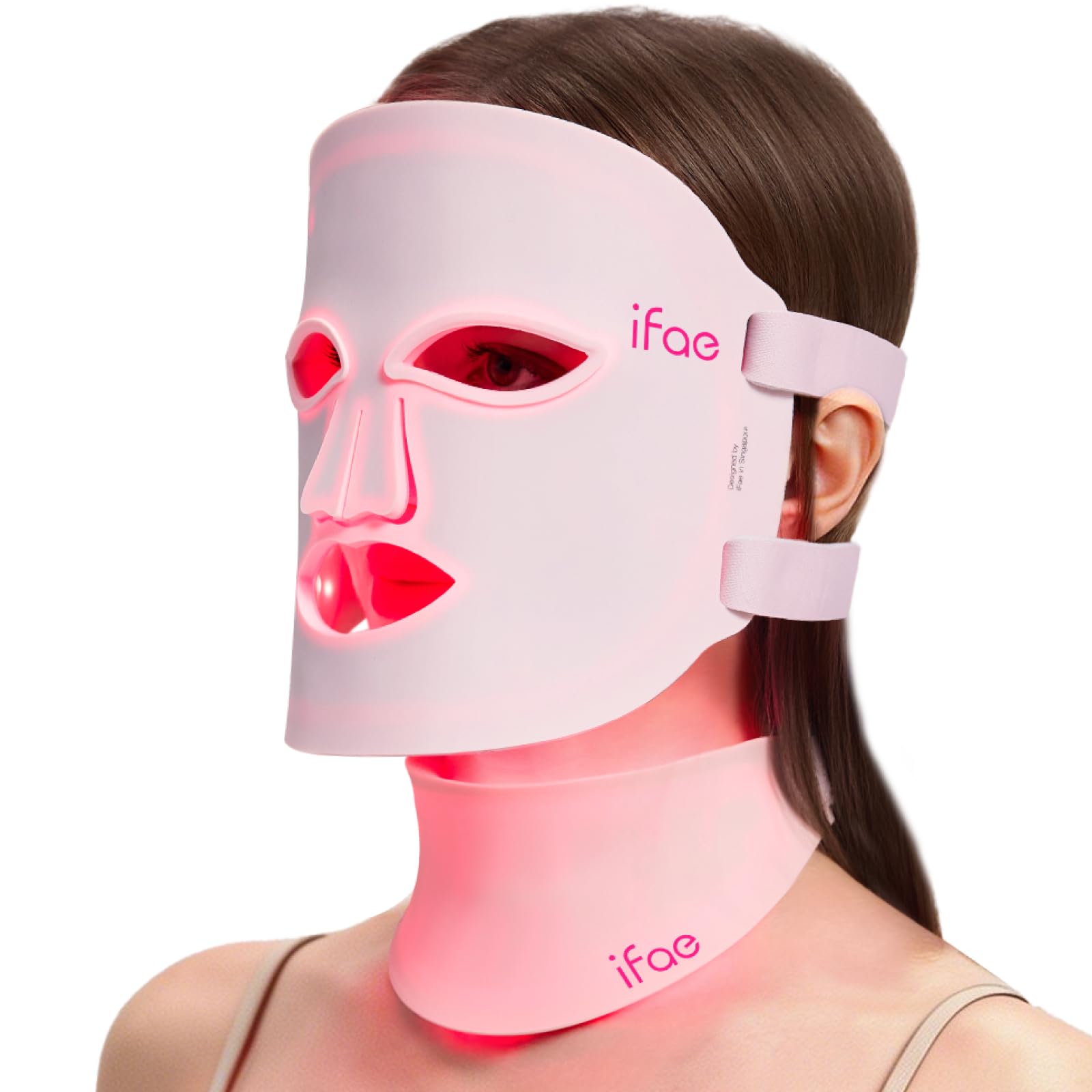 Mascarilla Facial LED – Mascarilla de silicona (630 nm y 830 nm), 396 chips LED, con Temporizador de 5/10/15/20 minutos – Mascarilla para rostro y cuello – Recargable y de diseño Ergonómico（Rosa）