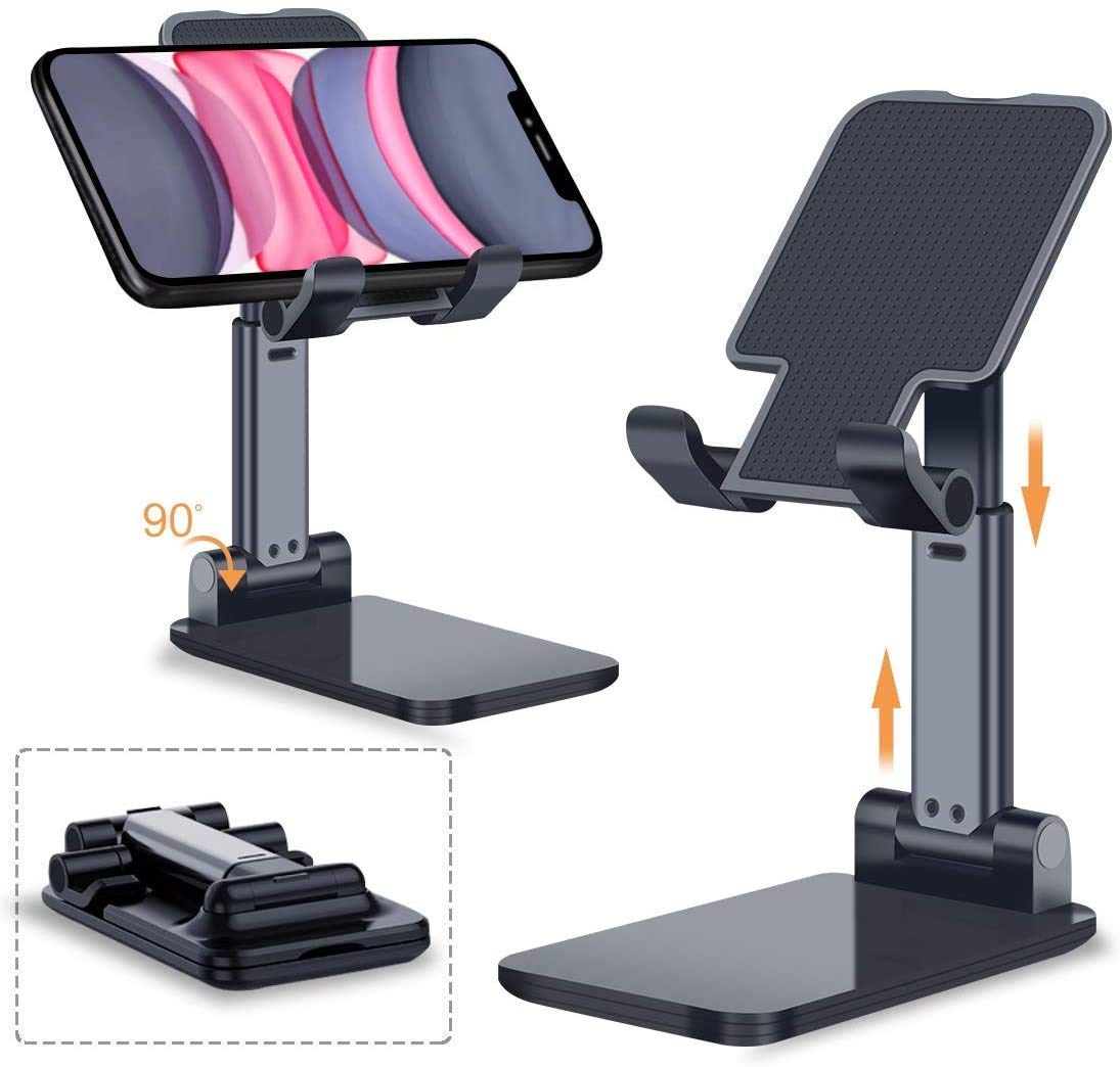REBONICX B-24 Cell Phone Stand, Angle Height Adjustable for Desk, Foldable Cell Phone Holder, Cradle, Dock, Tablet Stand, Case Friendly Compatible with Phone/iPad/Kindle/Tablet