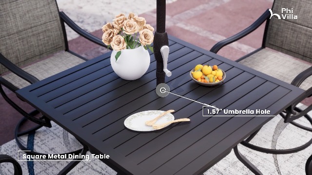Amazon.com: PHI VILLA Patio Table and Chairs Dining Set with Umbrella for 4,  Outdoor Dining Set with 4 Swivel Patio Chairs, 1 Square Metal Dining Table  and 10ft Beige Large Patio Umbrella (