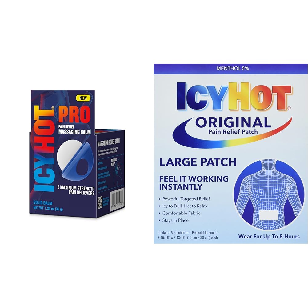 Icy Hot PRO 1.25oz Massaging Balm for Muscles & Joints with Applicator 5ct Large Medicated Pain Relief Patches