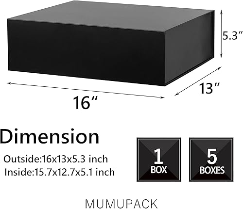Miniatura 2 de Caja de regalo negra de 16 x 13 x 5.3 pulgadas, caja de regalo para padrinos de boda con tapa magnética, cajas de regalo grandes para Pascua, día de