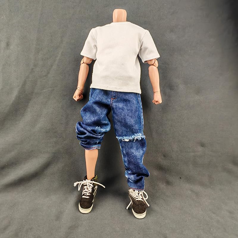 1/6 Ratio of Men's Clothing，Jeans (Blue Perforated Design)2