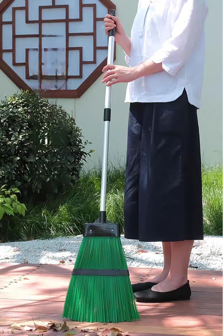 Outdoor-Besen, Gartenbesen, Straßenbesen Kehrbesen mit Teleskopstiel,Grüner Besen,Besen mit stiel draußen
