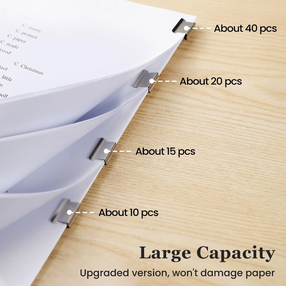 Grapadora portátil de clip para carpeta, incluye 50/100 clips reutilizables, dispensador de clips de papel de mano de tamaño grande, grapadora de escritorio reutilizable con dispensador (azul-2