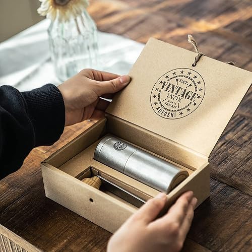 Miniatura 4 de Molinillo de café vintage Inox, fabricado en Japón, pulido a mano, hoja de cerámica, acero inoxidable, tratamiento de envejecimiento, irrompible,