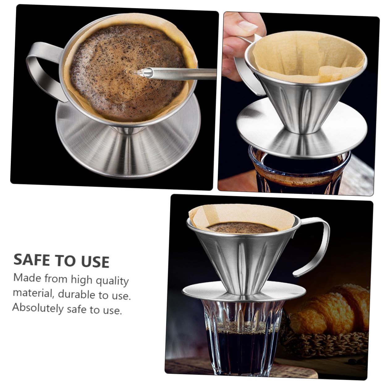 Filtro de Café Reutilizable de Acero Inoxidable con Mango Malla de Precisión para Filtrado Diseño Embudo para Vertido Rápido sin Duradero y Seguro para Uso Doméstico y Oficina