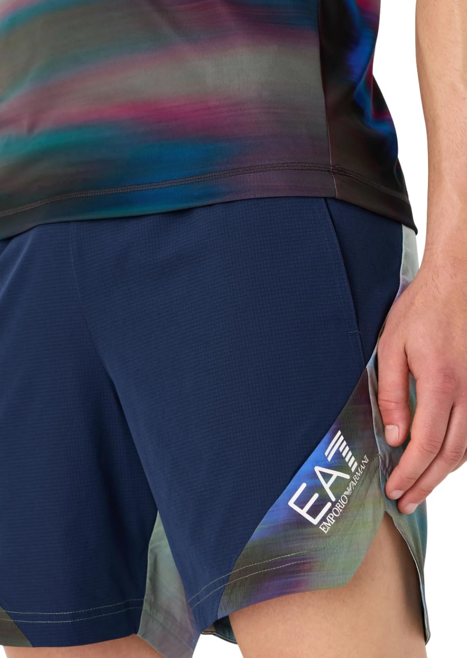 Emporio Armani EA7 Shorts da Uomo Tennis PRO in Tessuto Tecnico VENTUS7-3DPS81 (IT, Testo, L, Regular, Regular, Navy Blue/Multicolor)