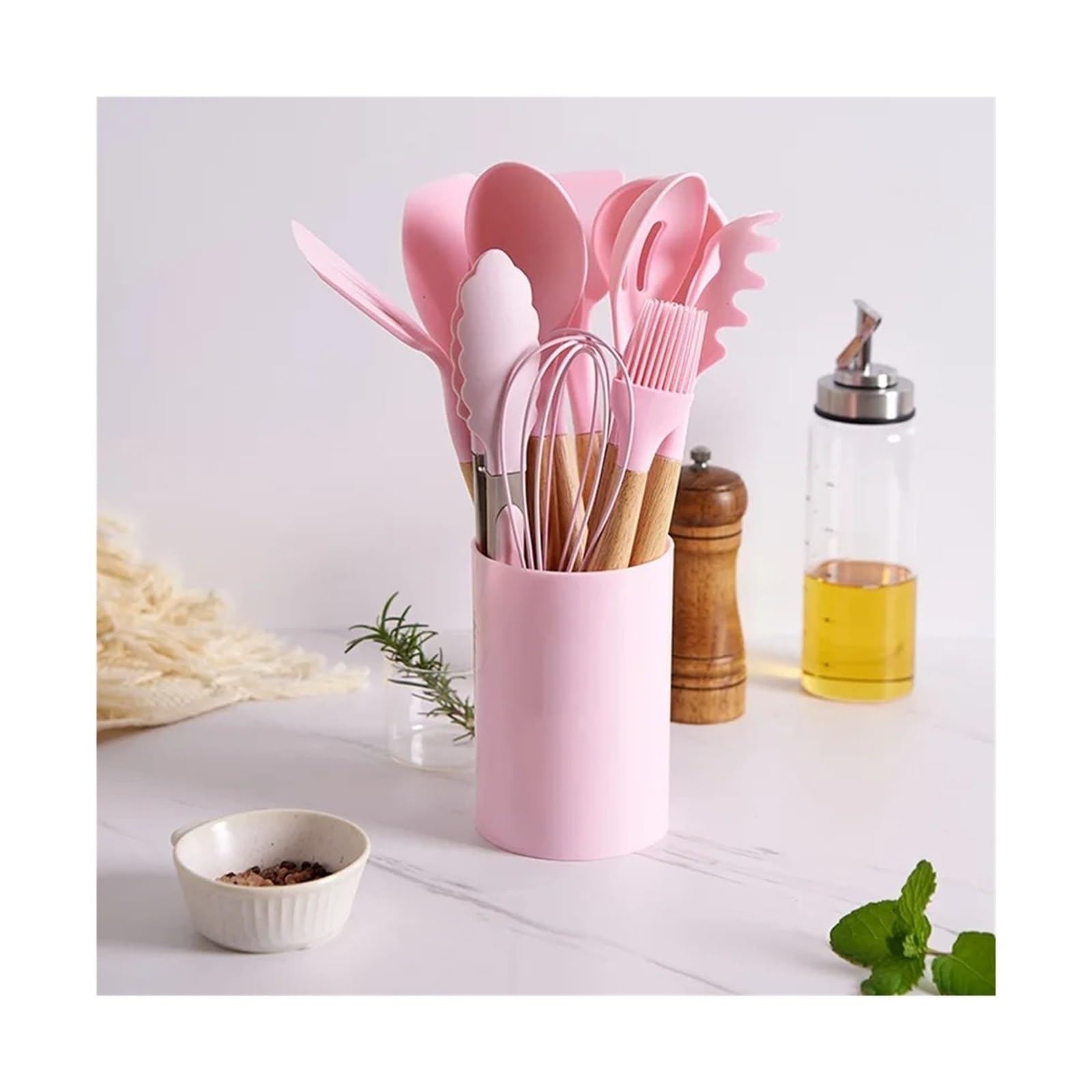 Generisch Küchenutensilien-Set, 12-teilig, Silikon-Kochlöffel, Spatel mit Holzgriff, nordisches Küchengeschirr(Blue-12pc)