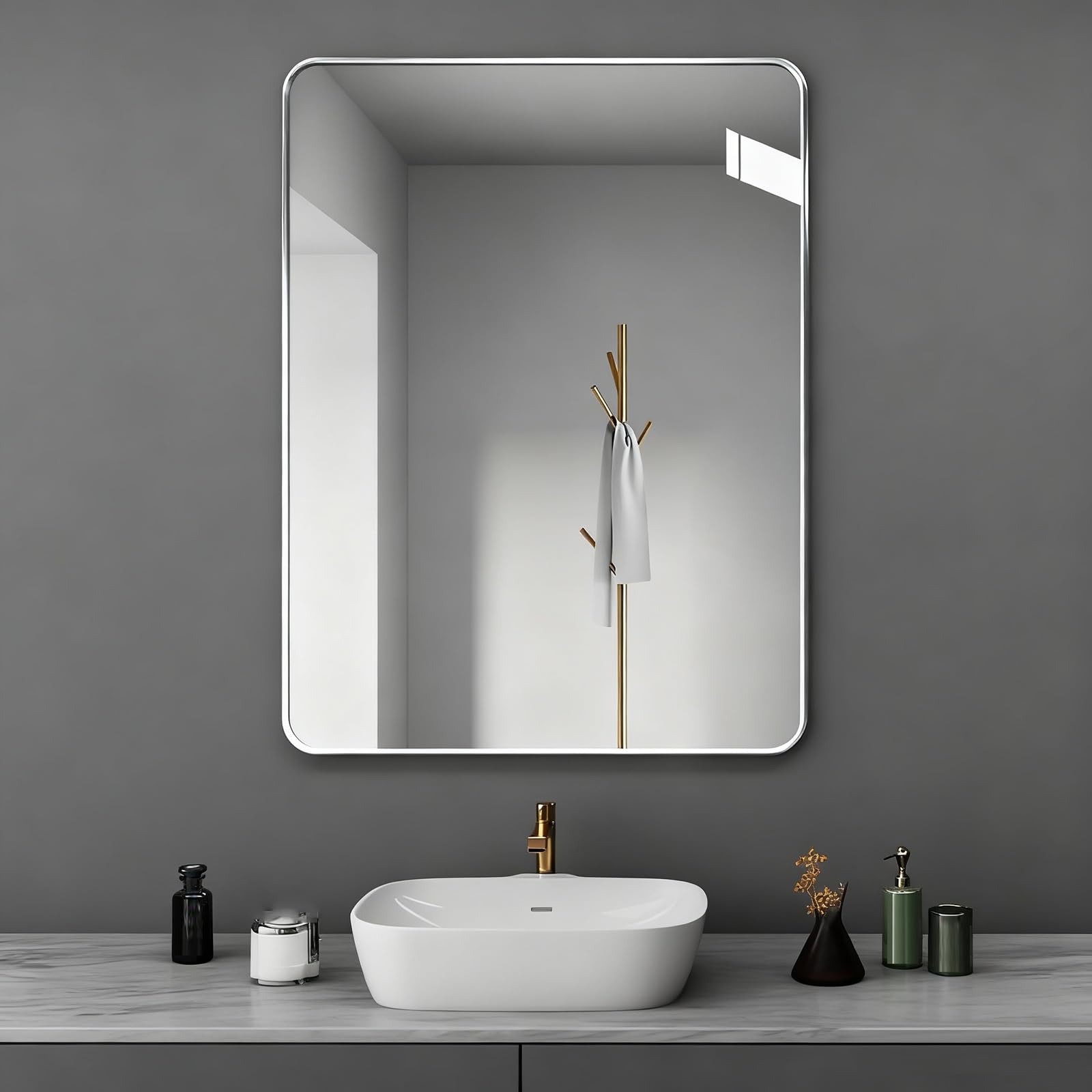 FGXHHS Bathroom Vanity Mirror for Over Sink, Metal Framed Wall Rectangle, Hangs Horizontally or Verticall(White,40x60cm/15.7x23.6in)