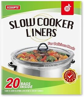 20 Bags Extra Large Slow Cooker Liners |Slow Cooker Bags Fits 6-10 QT Pot | Suitable for Oval & Round Pot, BPA Free (1 Pack 14"x 22" /Bags)