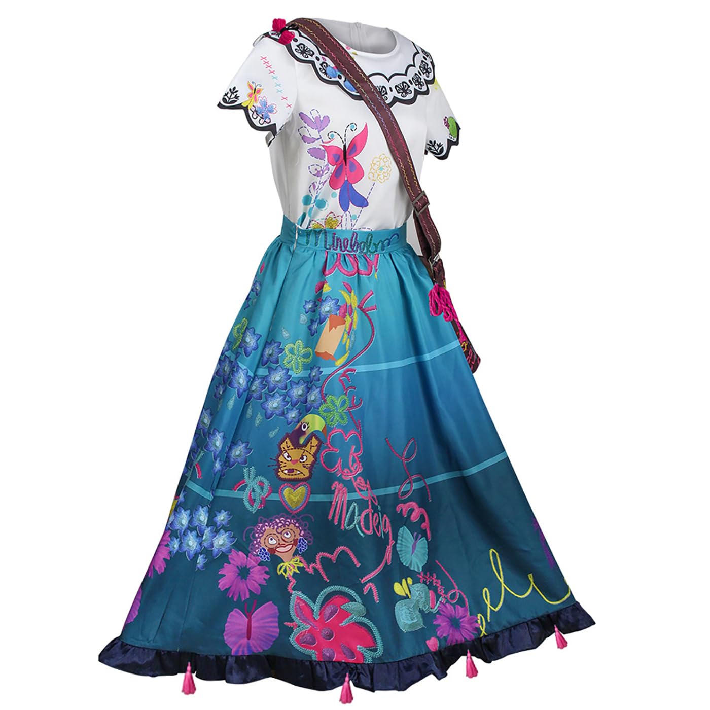 Donna Mirabel Cosplay Costume con Parrucca e Borsa Vestito da Principessa Fantasia Magica Mirabel Madrigal Costume Compleanno Partito Natale Halloween Anime Carnevale Vestito